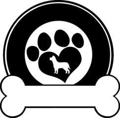 Veterinary Black Circle Label Design With Love Paw Dog And Bone