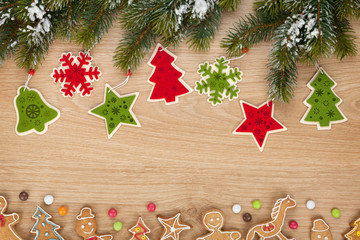 Christmas fir tree, cookies and decor