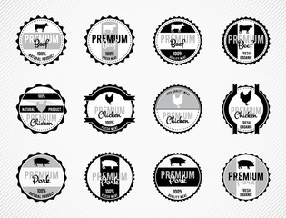 Obraz premium Vector Monochrome Meat Labels
