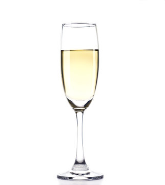 Glass of champagne on a white background