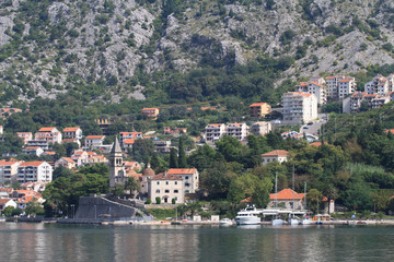 Fototapeta na wymiar View of the village Dobrota, Kotor Bay, Montenegro