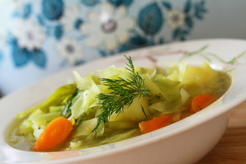 Cabbage soup, closeup