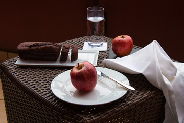 chocolate cake and apple