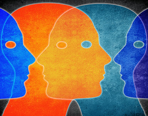 four heads colors digital illustration