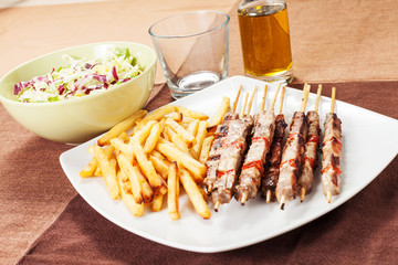 kebabs with chips