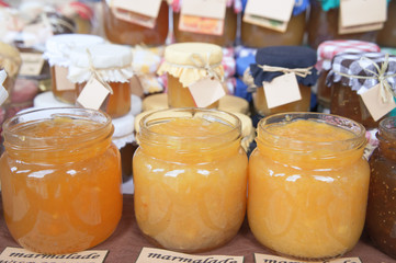Homemade fruit  jam at the market