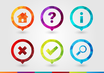 Pin Icon set for business with a pixel diamond texture.