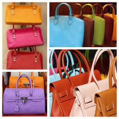 colorful leather handbags collage