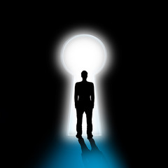 Obraz premium Silhouette eines Mannes vor Schlüsselloch