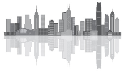 Fototapeta na wymiar Hong Kong City Skyline Grayscale Panorama Vector Illustration