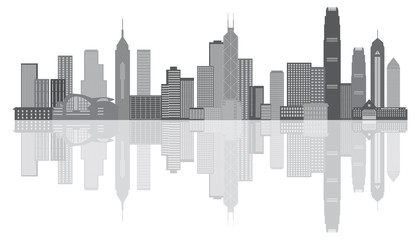 Obraz premium Hong Kong City Skyline Grayscale Panorama Vector Illustration
