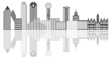 Dallas City Skyline Grayscale Vector Illustration