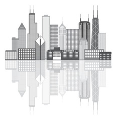 Chicago City Skyline Grayscale Vector Illustration