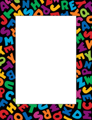 Alphabet Frame multicolor letter black border, poster copy space