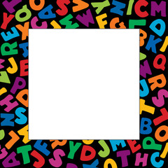 Alphabet Frame square multicolor letter black border, copy space