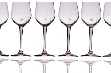 Set di bicchieri da dessert vuoti in fila, auguri, cincin