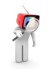 TV-head with magnifying glass