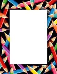 Pencils Frame, multicolor square black border, poster copy space