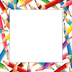 Pencils Frame, multicolor square white border, poster copy space