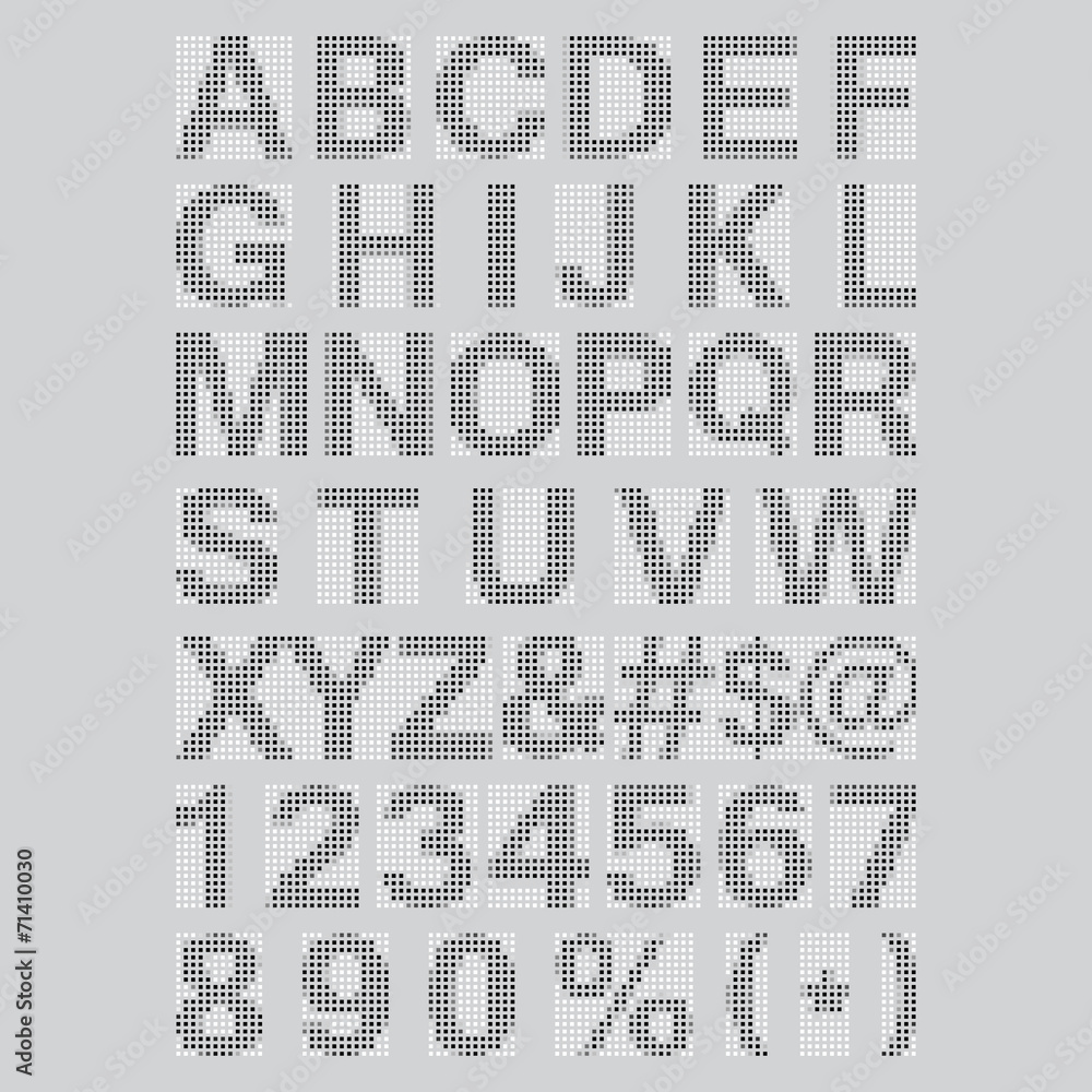 Aufkleber pixel font - alphabets and numerals characters in retro square