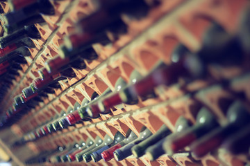 Wine cellar bottles covered with dust