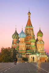 Fototapeta na wymiar Cityscape with the image of night St. Basil Cathedral in Moscow