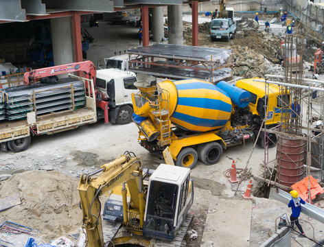 Cement truck on a working day
