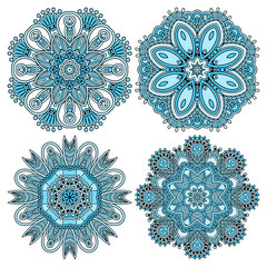 Circle lace ornament, round ornamental geometric doily pattern,