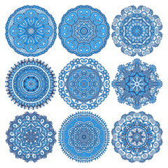 Circle lace ornament, round ornamental geometric doily pattern,