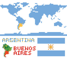 Obraz premium Argentina on world map, border shape flag and capital buenos
