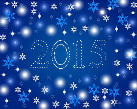 New Year 2015 on a blue background with snowflakes
