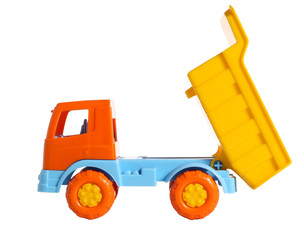 A toy dumper with raised body
