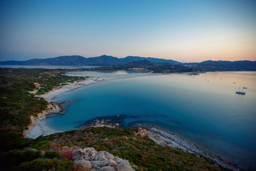 Aerial view of Villasimius beach, Sardinia, Italy