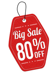 Obraz na płótnie Canvas Big sale 80% off red leather label or price tag