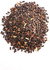 Black glutinous rice over white background