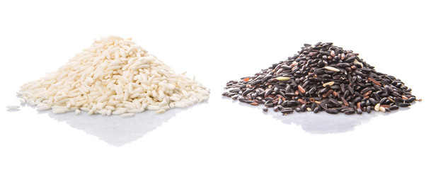 Black and white glutinous rice over white background
