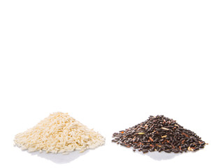 Black and white glutinous rice over white background