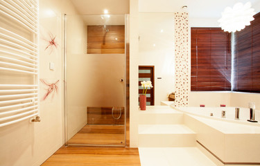 Modern wooden shower in bathroom