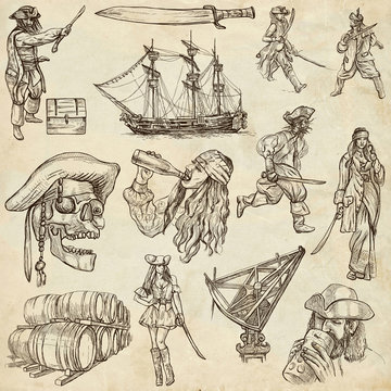 pirates (no.1) - an hand drawn collection on old paper