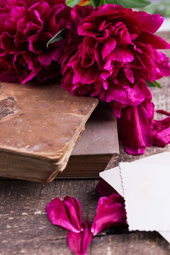 Peony and old books