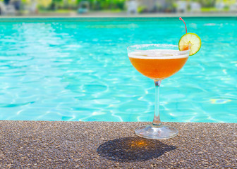 Cocktails near the swimming pool on summer