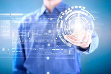 man working with digital virtual screen