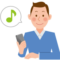 男性　スマホ　音符