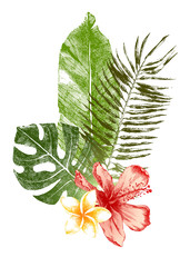 Fototapeta premium hand drawn tropical leaves and flowers