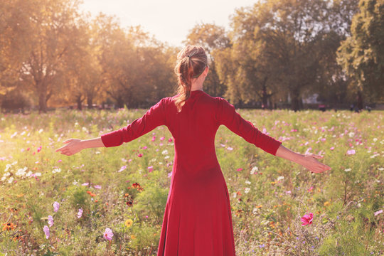Young happy woman in a meadow