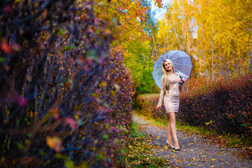 Fototapeta premium Girl fall park trees umbrella