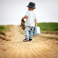 Little boy walking in nature