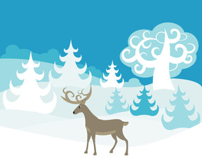 winter landscape with deer