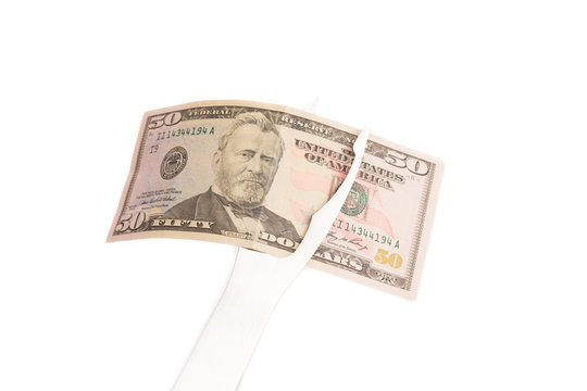 Fifty Dollar Bill On A Bbq Fork.