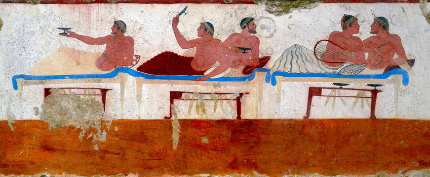 Ancient Greek Fresco in Paestum, Italy. "Tomb of the Diver"